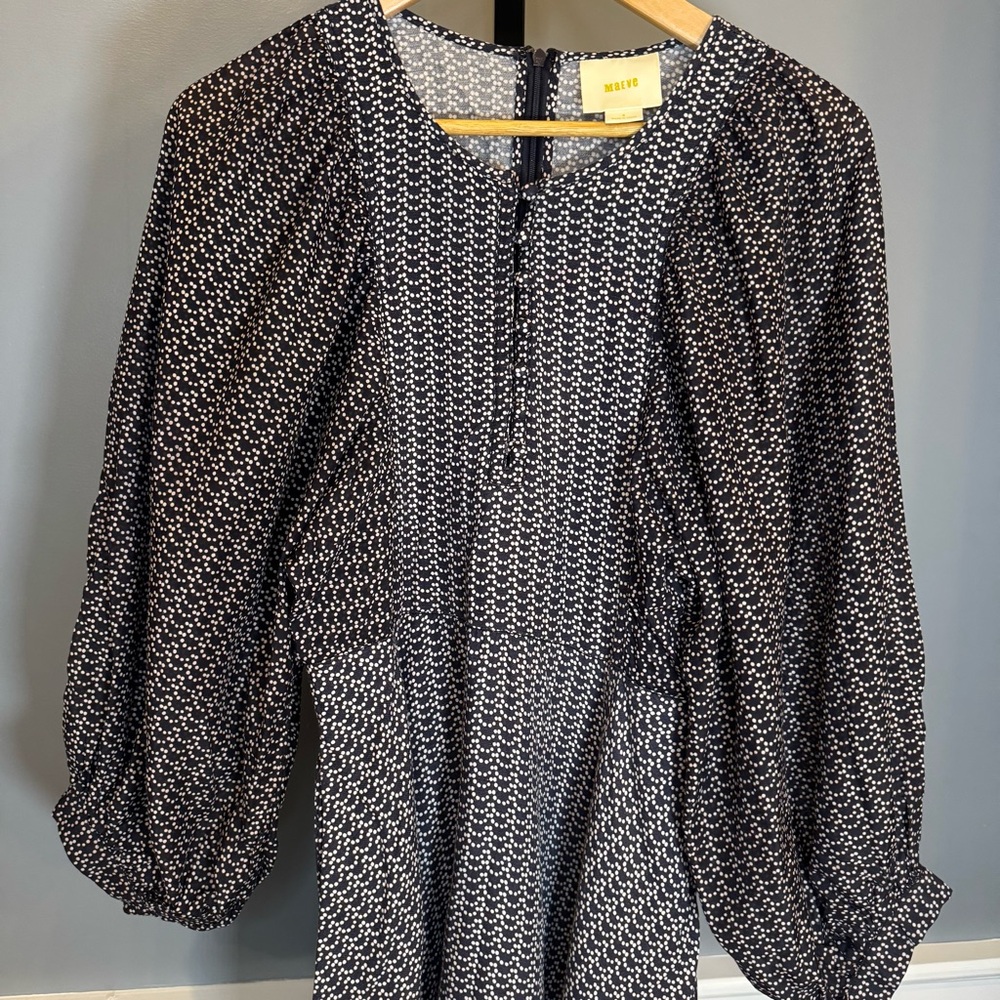 Anthropologie Maeve Nilaya Dress Dark Blue White With Pockets Size S‎